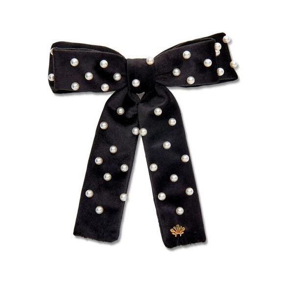 Lele Sadoughi Pearl Velvet Bow Barrette Black NWT main image 6